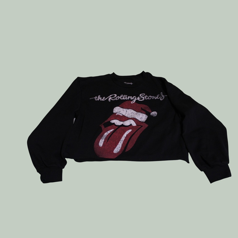 Rolling Stones Christmas Crop Sweatshirt and Joggers Set Black Medium